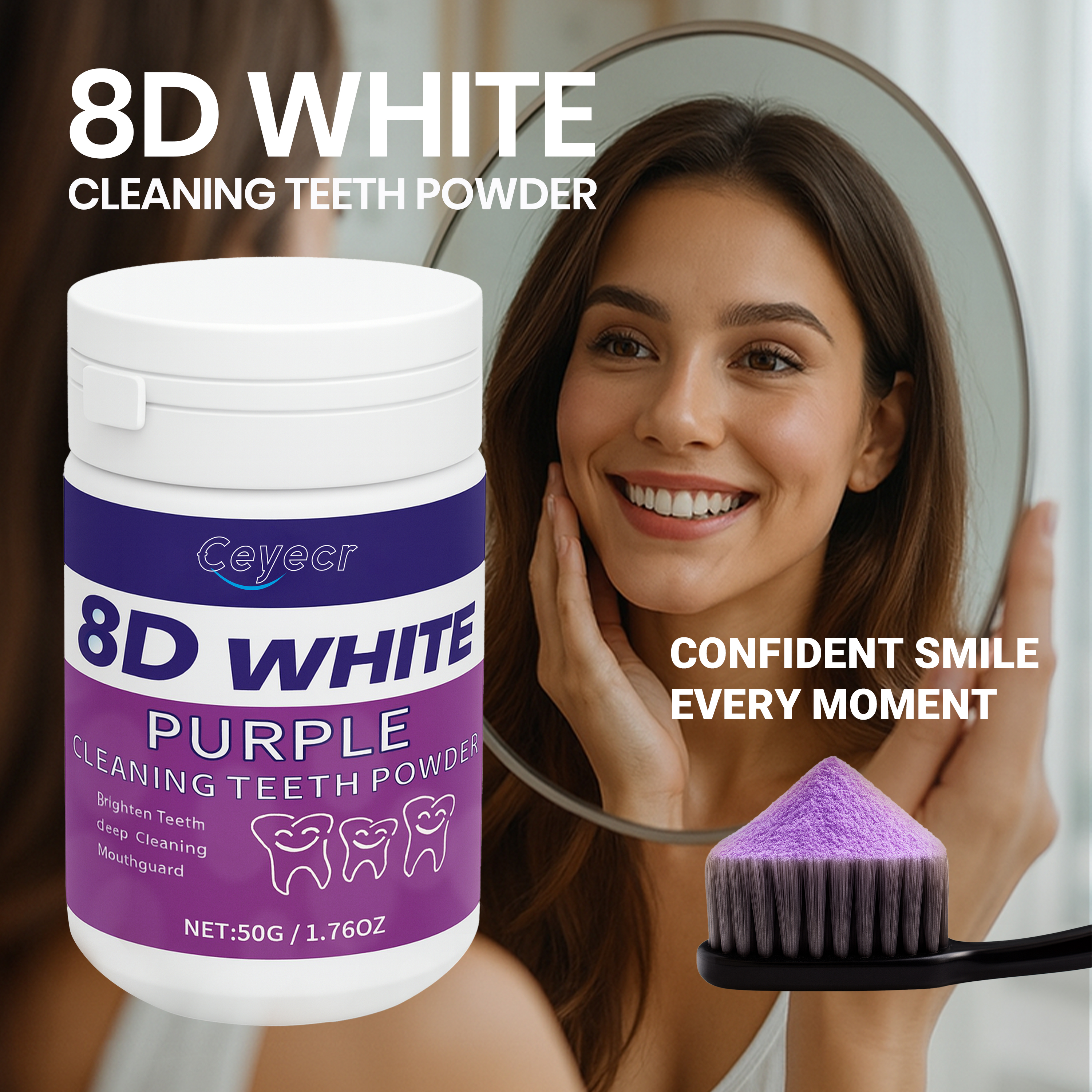 Teeth Whitening Vape - 8D ホワイト歯ホワイトニングパウダー、50g/1.76 オンス - ディープクリーニング &