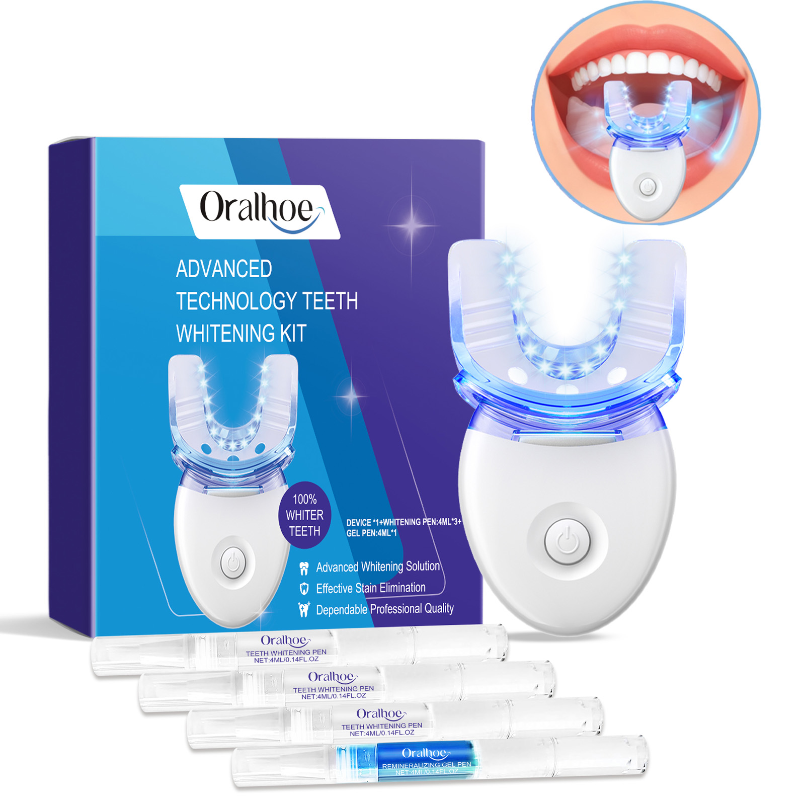 Teeth Whitening Vape - プロフェッショナルな歯のホワイトニングLEDライトキット、4倍のホワイトニングジェル、加速ホワイトニングシステム、白い笑顔のためのブルーライトツール