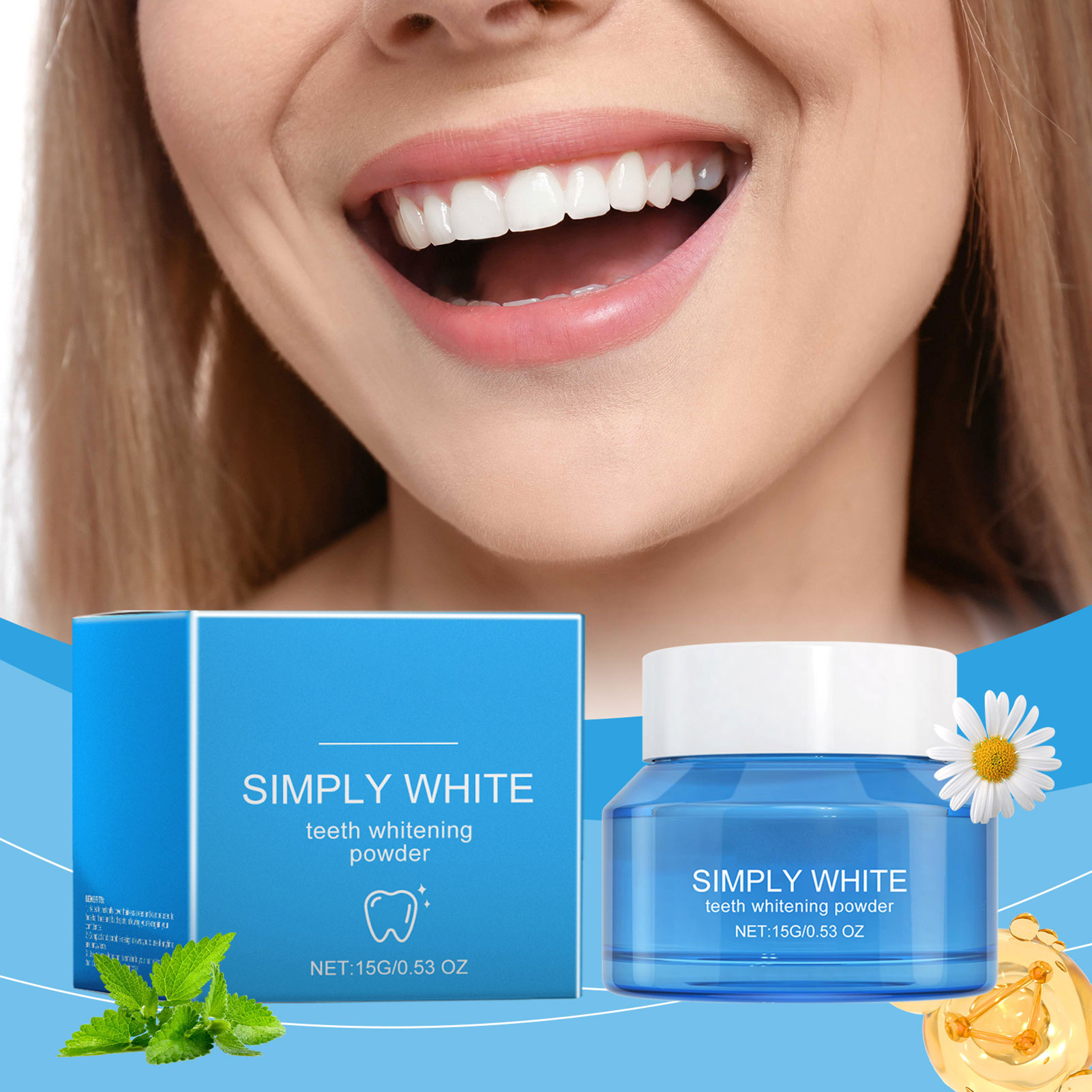 Teeth Whitening For Photos - プロ仕様の歯の着色除去パウダー、毎日の使用に、強力な着色除去、写真撮影に最適な瞬間