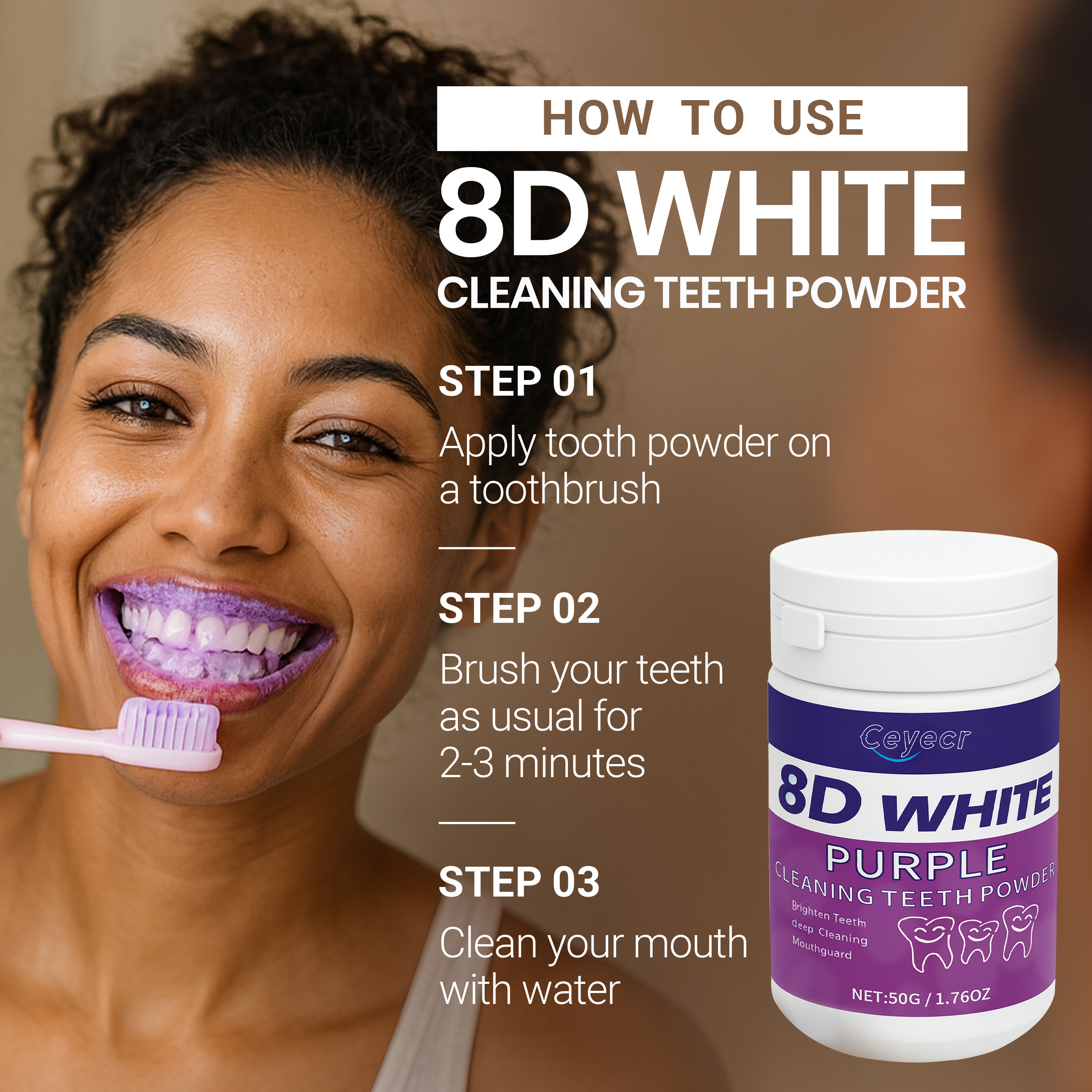 8D ホワイト歯ホワイトニングパウダー、50g/1.76 オ - Teeth Whitening Vape のレビューと価格